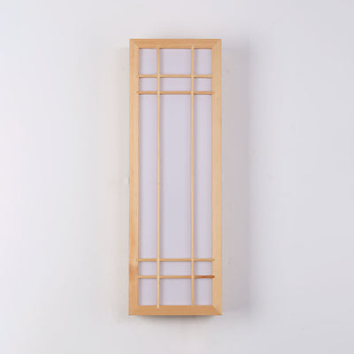 Traditional Japanese Rectangle Solid Wood Acrylic LED Wall Sconce Lamp For Bedroom