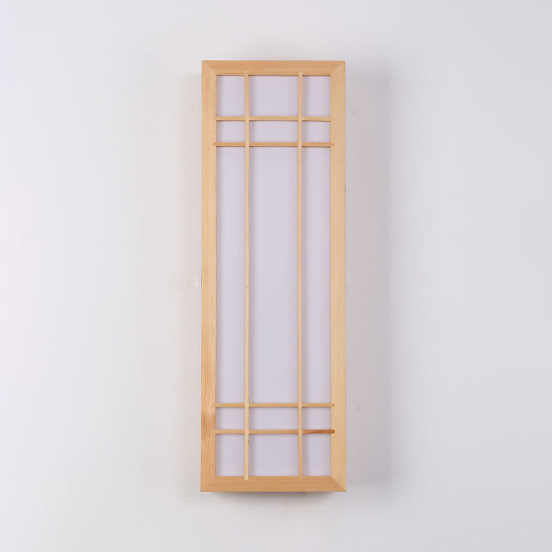 Traditional Japanese Rectangle Solid Wood Acrylic LED Wall Sconce Lamp For Bedroom