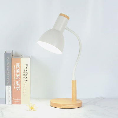Zeitgenössische nordische Tischlampe aus Eisen mit rundem Schirm und Holzsockel, 1 Licht, für das Home Office 