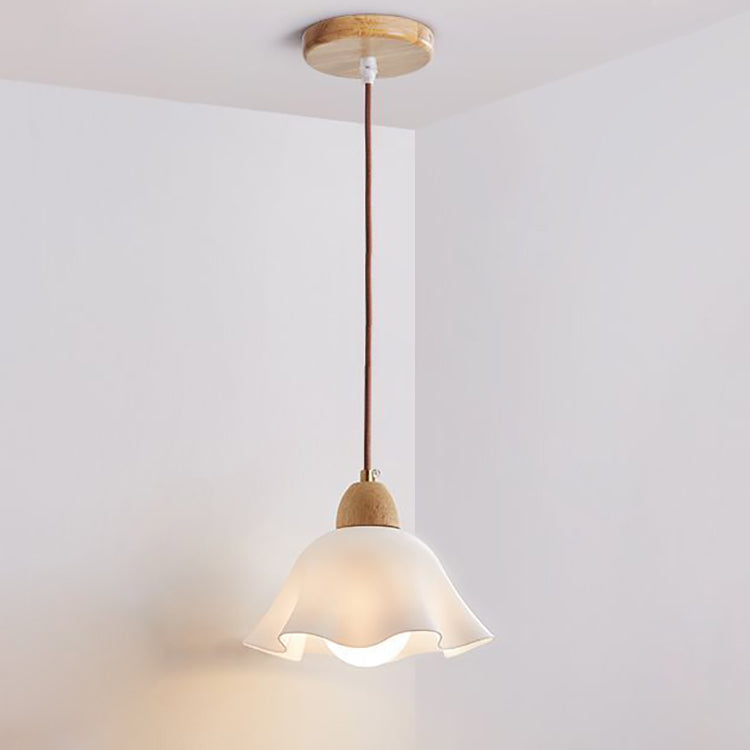 Traditionelle japanische Glas-Acryl-Blumenschirm-Pendelleuchte mit 1 Licht für Wohnzimmer 