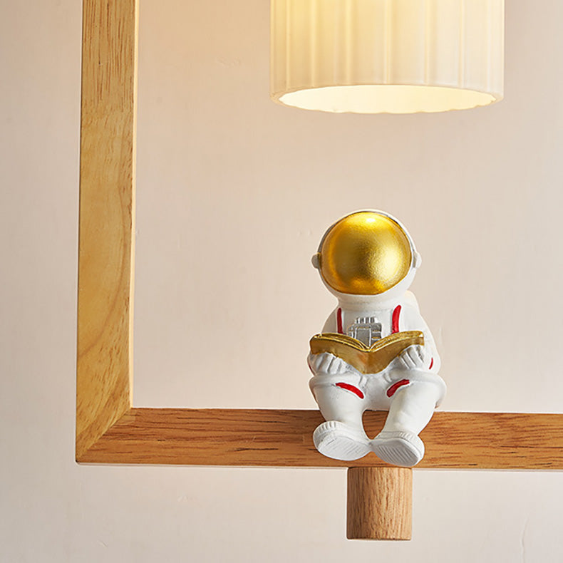 Lustre suspendu contemporain scandinave Cylindre Spaceman en bois et verre à 1 lumière pour salle à manger 