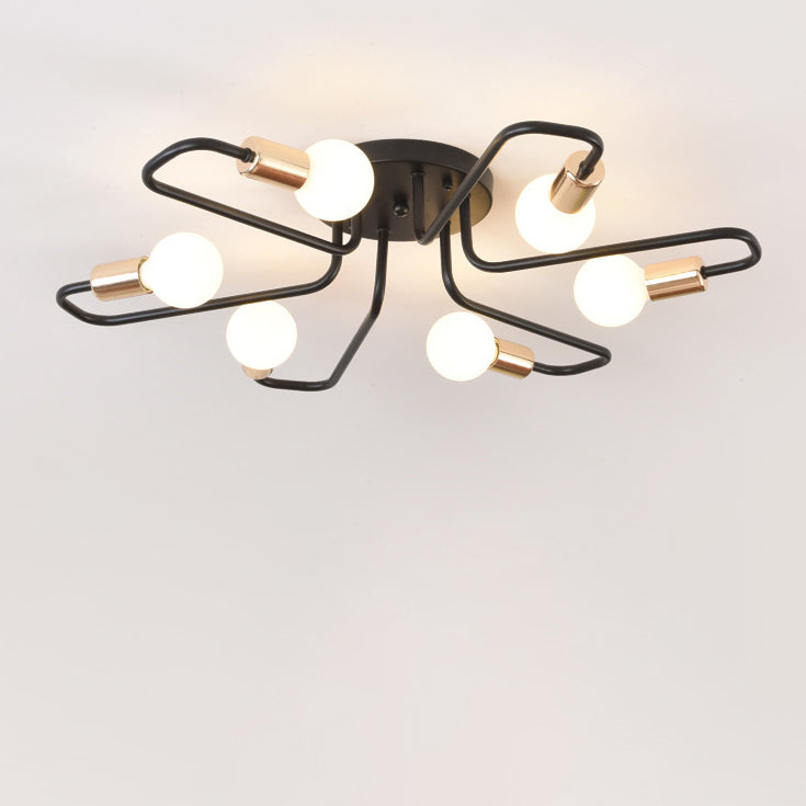 Ligne de tube incurvé nordique contemporain Fer 6/8 lumières Plafonnier semi-encastré pour salon 