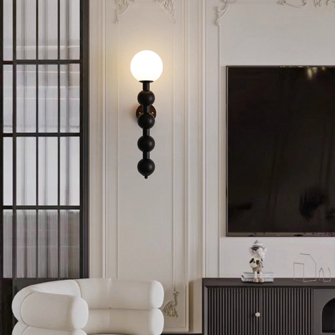 Traditional Vintage Cylinder Round Bead Wood Glass Metal 1-Light Wall Sconce Lamp For Living Room