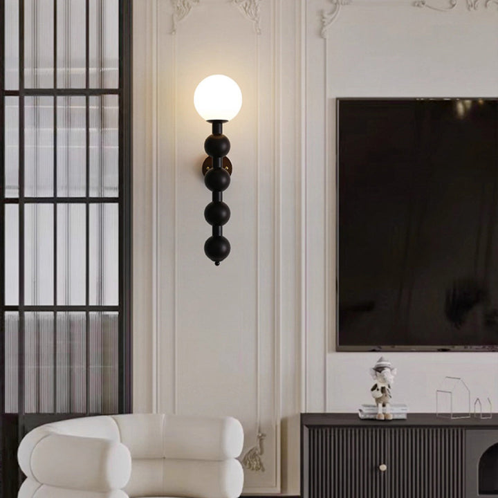 Traditional Vintage Cylinder Round Bead Wood Glass Metal 1-Light Wall Sconce Lamp For Living Room