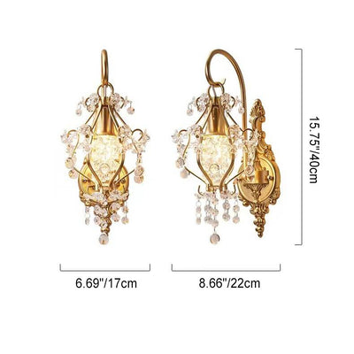 Applique murale décorative de luxe française en laiton, goutte d'eau, cristal, 1 lumière 
