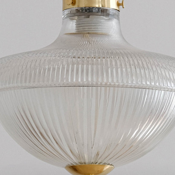 Zeitgenössische Retro gerippte Eisenglas 1-Licht Pendelleuchte für Wohnzimmer 