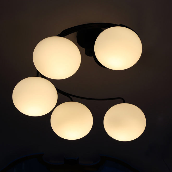 Lustre de plafond semi-encastré moderne minimaliste à ligne courbée ovale en fer et verre 3/5 lumières pour salon 