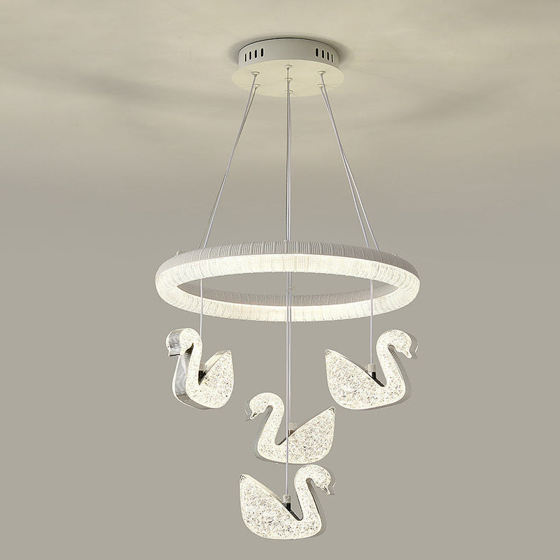 Zeitgenössischer Luxus-Kreis-Ring-Schatten-ABS-Schwan-Dekor-LED-Kronleuchter für Wohnzimmer 