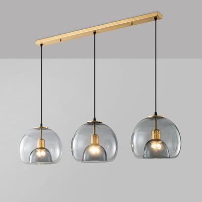 Contemporary Scandinavian Round Copper Glass 1/3 Light Island Light Chandelier For Dining Room
