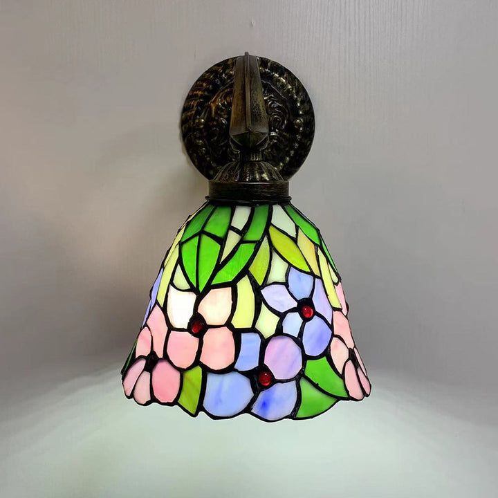 Applique murale en alliage de zinc avec verre teinté Tiffany Flower Cup traditionnelle 1 lumière pour chambre à coucher 