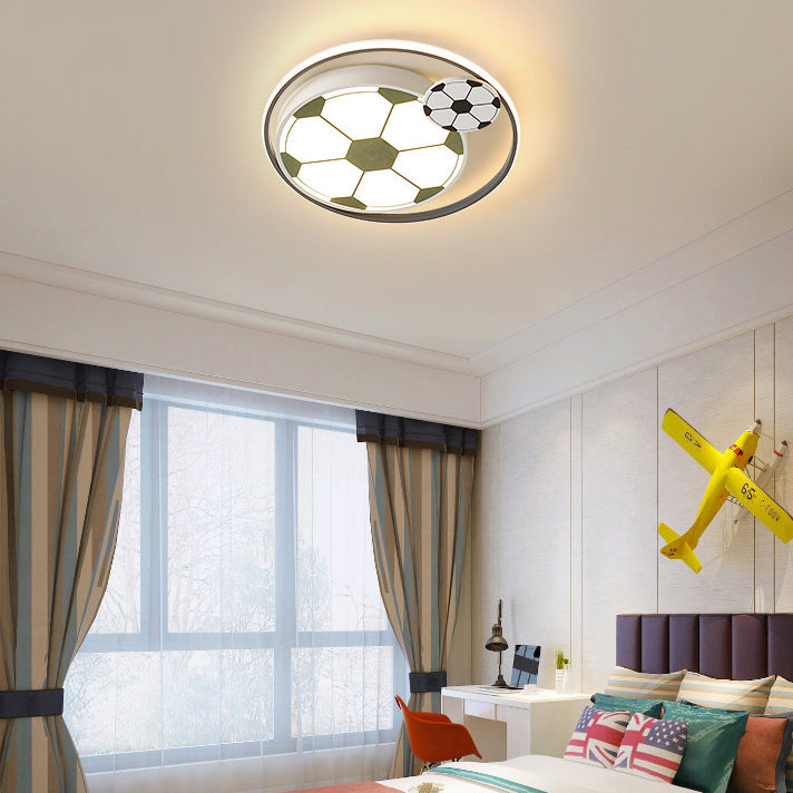 Plafón de techo infantil LED de hierro y PVC con diseño creativo contemporáneo de fútbol de dibujos animados para dormitorio 