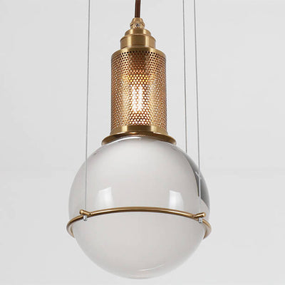 Modern Minimalist Round Ball Cylinder Iron Glass 1-Light Pendant Light For Living Room