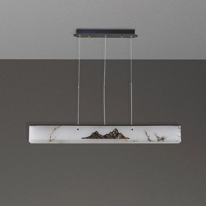 Lámpara colgante de isla LED de mármol de cobre rectangular chino tradicional para comedor 