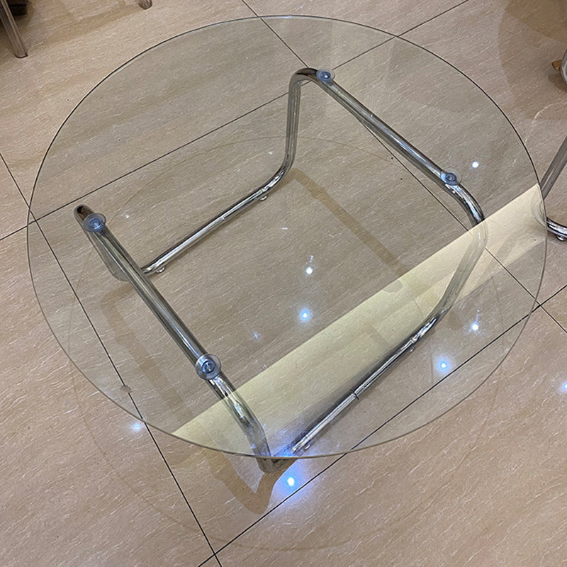 Modern Minimalist Round Glass Stainless Steel Base Coffee Table For Living Room