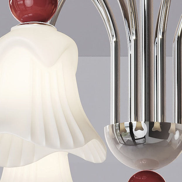 Moderne nordische Eisen-Glas-Blumenförmige Kugel 3/8-Licht-Kronleuchter für Wohnzimmer 