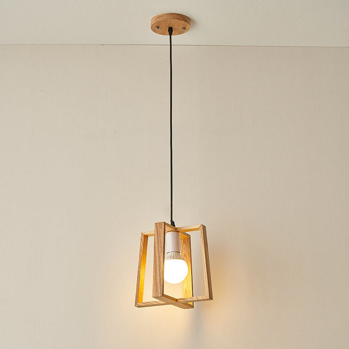 Suspension en bois massif carré japonais traditionnel à 1 lumière pour chambre 