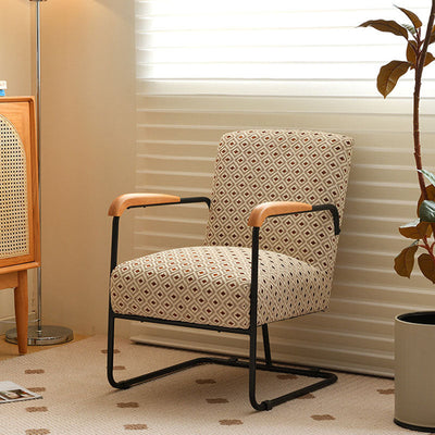 Coussin carré scandinave contemporain en velours côtelé avec chaise d'accent en bois massif et acier au carbone, dossier et accoudoirs pour salon 