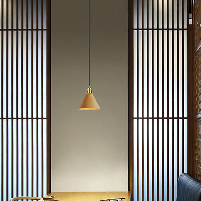 Nordic Minimalist Solid Wood Cone Copper 1-Light Pendant Light