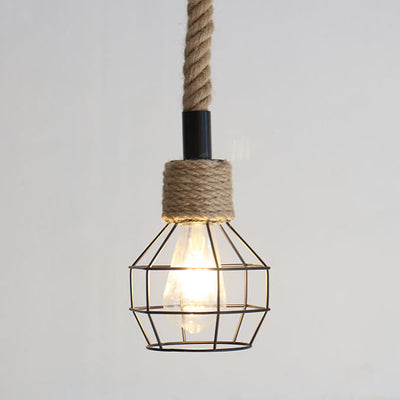 Nordic Retro Eisen Hanfseil Weben Vogelkäfig 1-Licht Pendelleuchte 