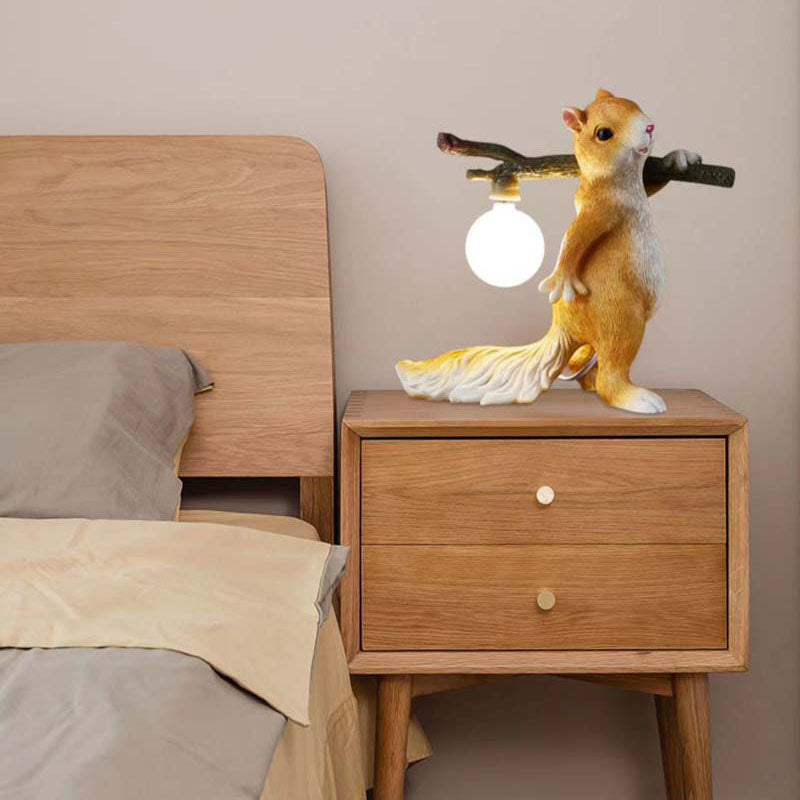 Contemporary Creative Squirrel Resin Glass 1-Light Table Lamp For Bedroom