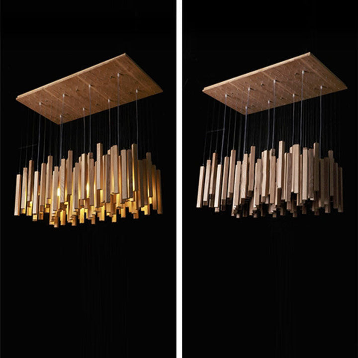 Chandelier rectangulaire en bois contemporain créatif à 8 lumières pour salle à manger 