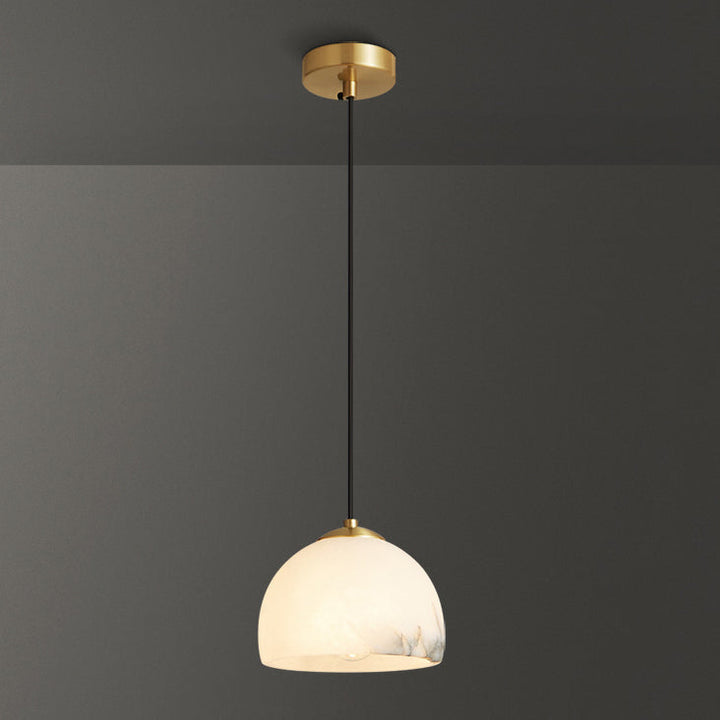 Lumière Suspendue Moderne Minimaliste Cylindre Cône Demi-Ronde en Cuivre et Pierre à 1 Ampoule Pour Chambre 