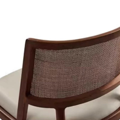 Silla de comedor de madera tapizada en cuero de microfibra cuadrada retro contemporánea con respaldo de ratán para comedor 