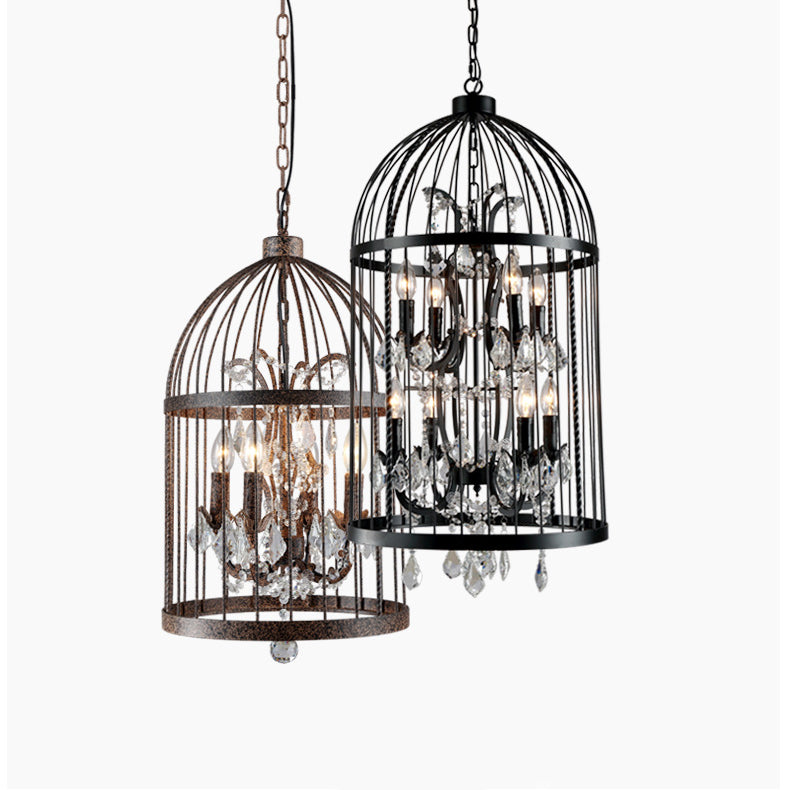 Contemporary Industrial Iron Birdcage Crystal Candelabra 4/8 Light Chandelier For Dining Room