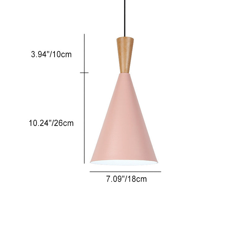 Suspension lumineuse contemporaine scandinave en aluminium en forme de cône rond à 1 lumière pour chambre 