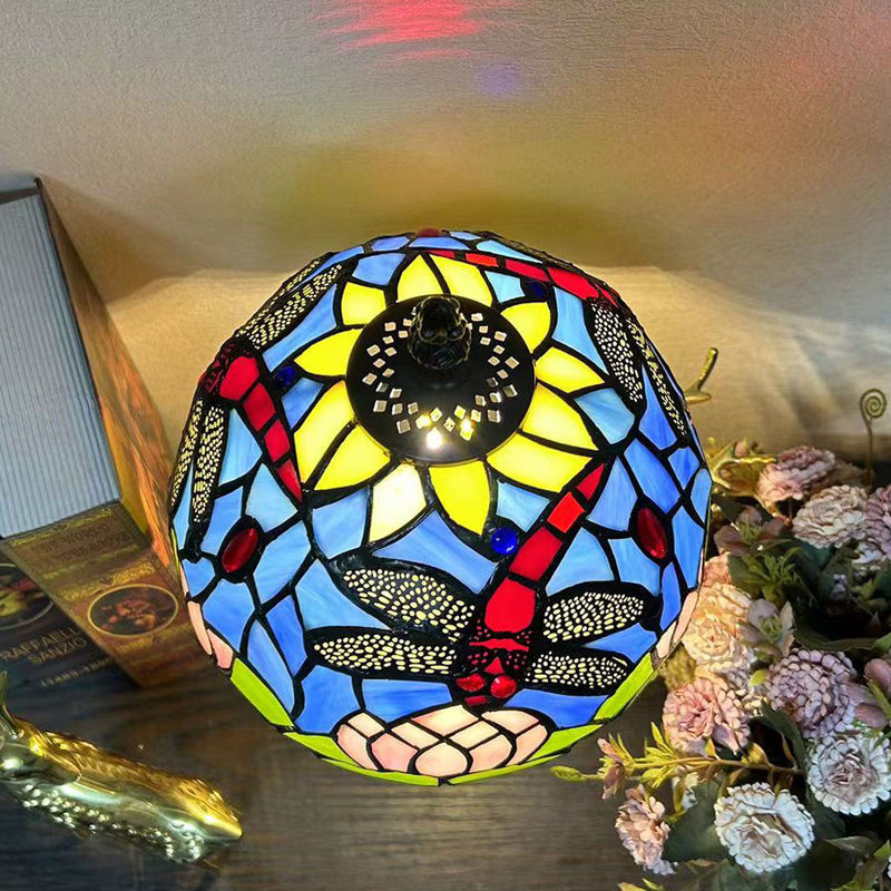 Traditionelle Tiffany Legierung Glas Dome Blume 1-Licht Tischlampe für Nachttisch 