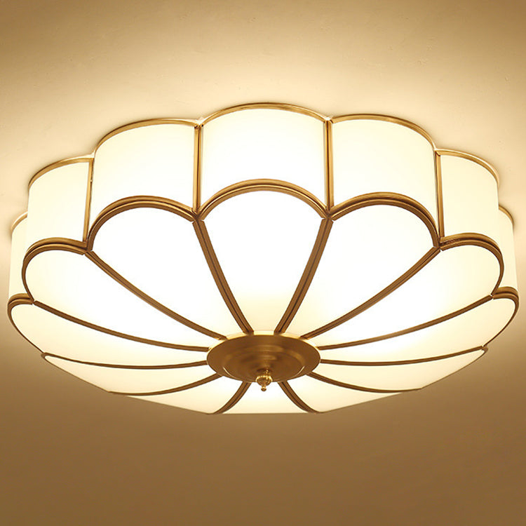 Zeitgenössische Luxus Blume Kupfer Glas 3/4/6 Licht Unterputz Deckenleuchte für Wohnzimmer 
