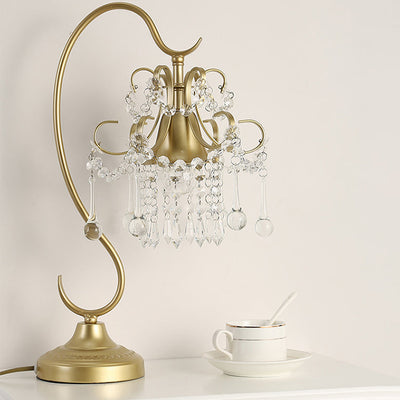 Traditionelle europäische Metall-Hardware Kristall Teardrop Anhänger Trompete 1-Licht Tischlampe für Schlafzimmer 