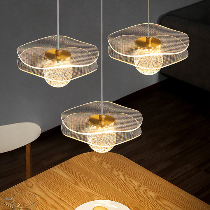 Suspension LED de chambre avec abat-jour sphérique en acrylique à volants de luxe contemporain 