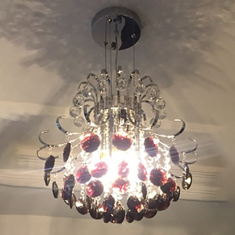 Lustre à 4 lumières avec cadre argenté et boule de cristal raisin de luxe moderne pour salon 