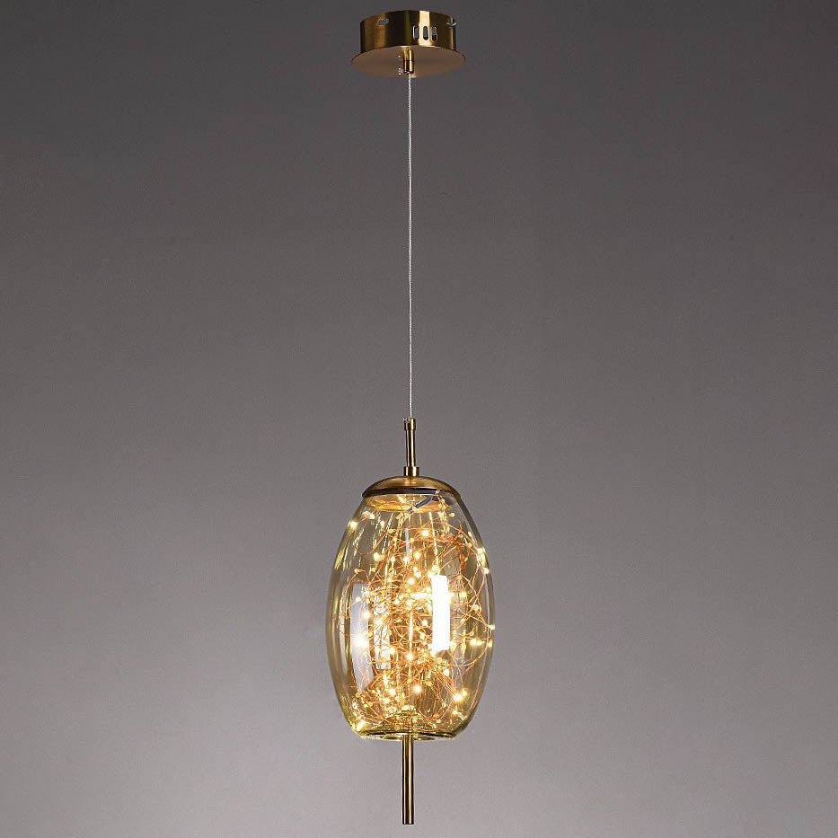 Zeitgenössisches skandinavisches zylindrisches ovales Glas 1-Licht Pendelleuchte für das Schlafzimmer 