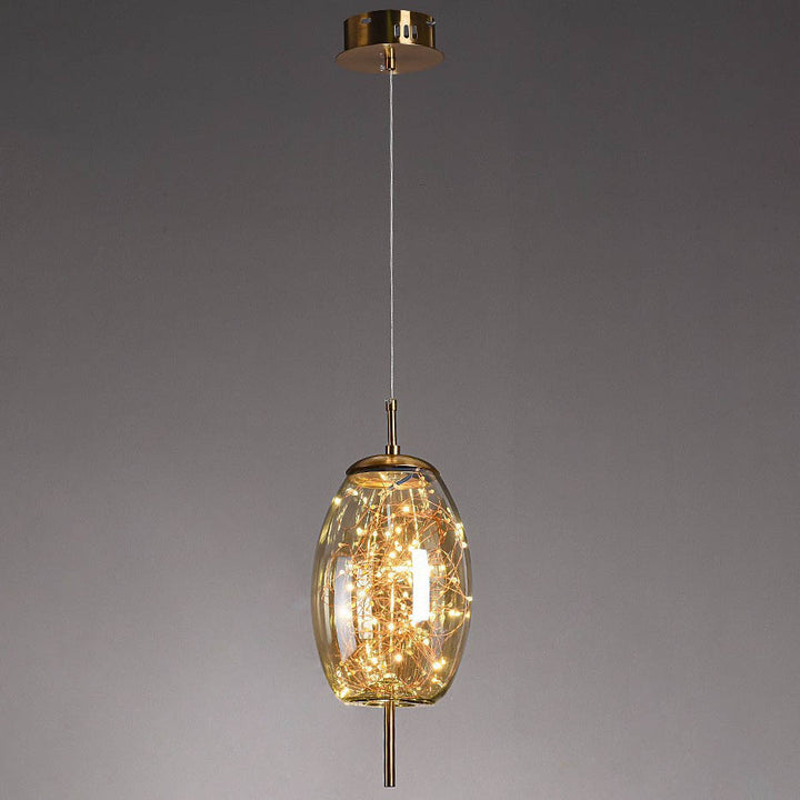 Zeitgenössisches skandinavisches zylindrisches ovales Glas 1-Licht Pendelleuchte für das Schlafzimmer 