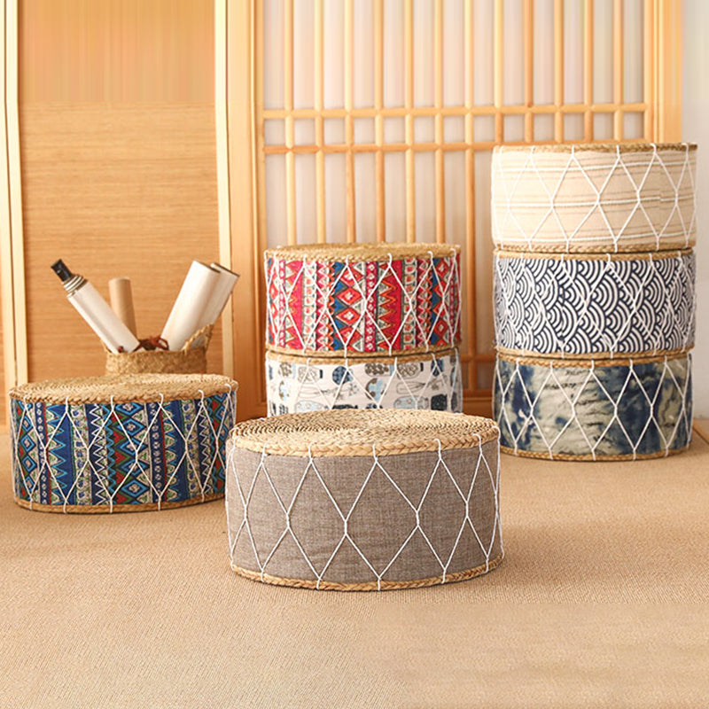 Contemporary Creative Round Cattail Fabric Low Stool For Living Room
