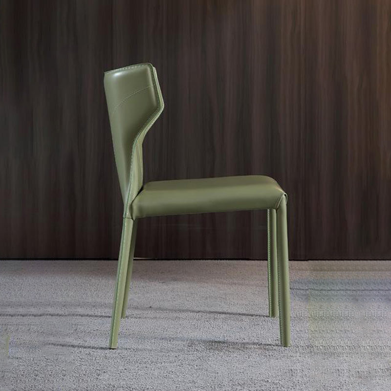 Moderna Minimalista Cuadrada Silla de Comedor de Cuero con Marco de Acero al Carbono Respaldo de Ala Sin Brazos Para Comedor 