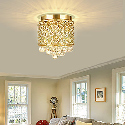 Modern Luxury Round Iron Crystal 2-Light Flush Mount Ceiling Light For Living Room