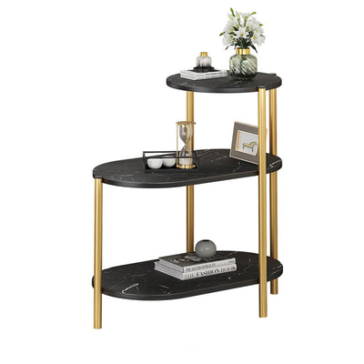Mesa auxiliar rectangular de hierro y mármol escandinava contemporánea de 3 niveles para sala de estar 