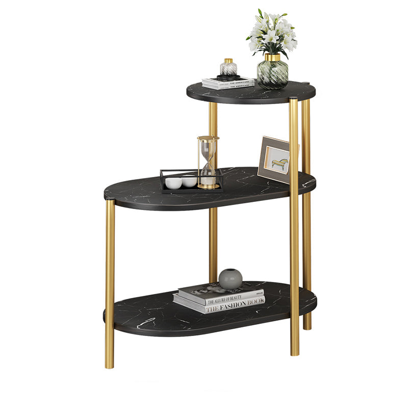 Mesa auxiliar rectangular de hierro y mármol escandinava contemporánea de 3 niveles para sala de estar 