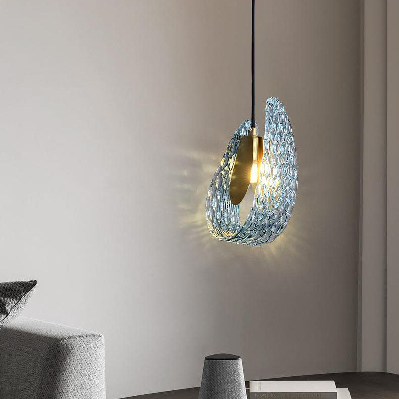 Contemporary Creative Petal Copper Glass 1-Light Pendant Light For Bedroom