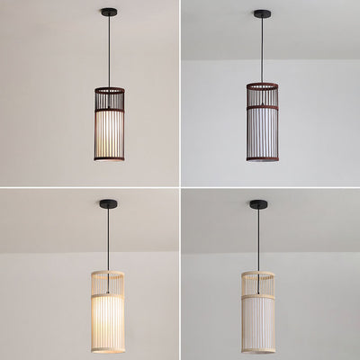 Japanese Zen Bamboo Weaving Lantern 1-Light Pendant Light