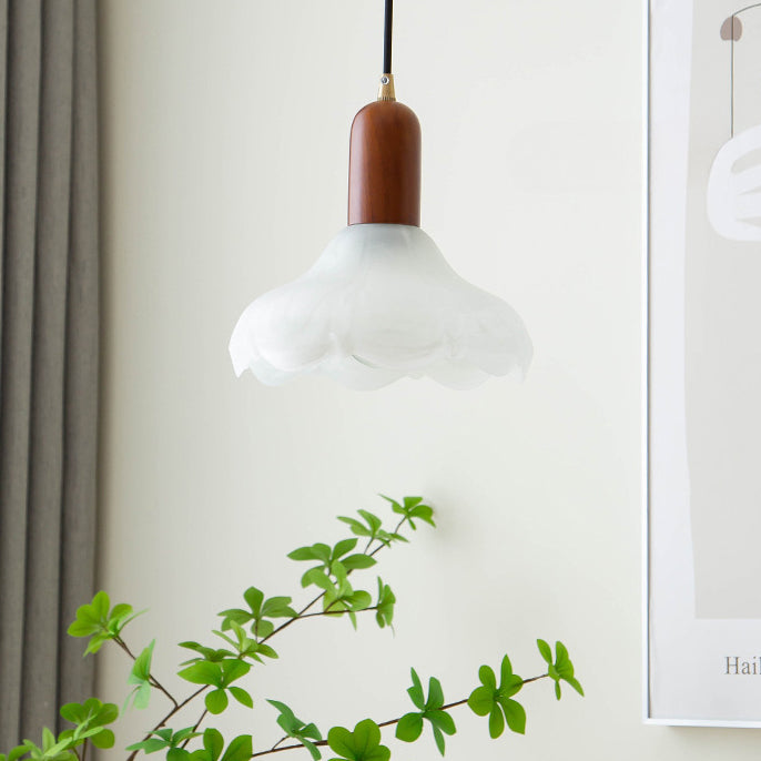 Suspension lumineuse à 1 ampoule en bois massif et verre avec cylindre traditionnel japonais pour salon 