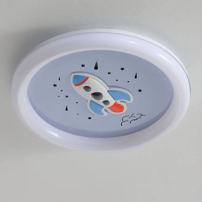 Modern Cartoon Rocket Round LED Kids Flush Mount Ceiling Light