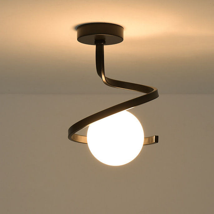Lustre de plafond semi-encastré moderne créatif minimaliste en fer et verre avec une sphère et une lumière 