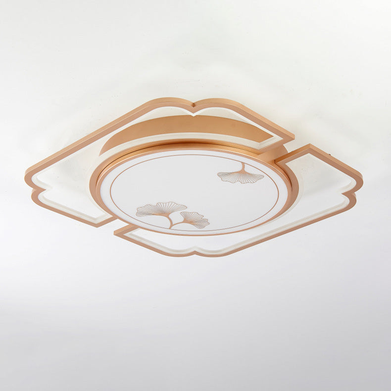 Luz de techo LED semiempotrada de hierro, aluminio, acrílico, redonda, rectangular, cuadrada, hoja de ginkgo china tradicional para sala de estar 