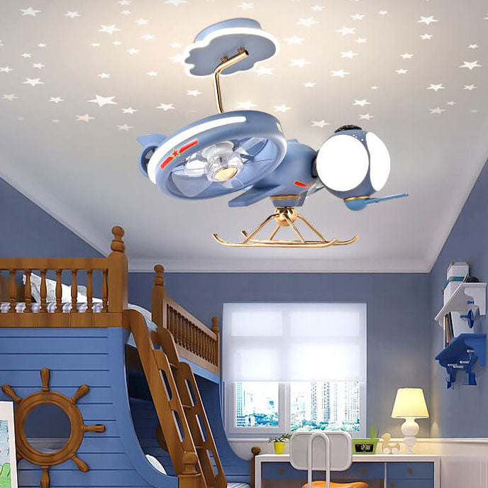 Modern Creative Resin Cartoon Airplane LED Flush Mount Ceiling Fan Light