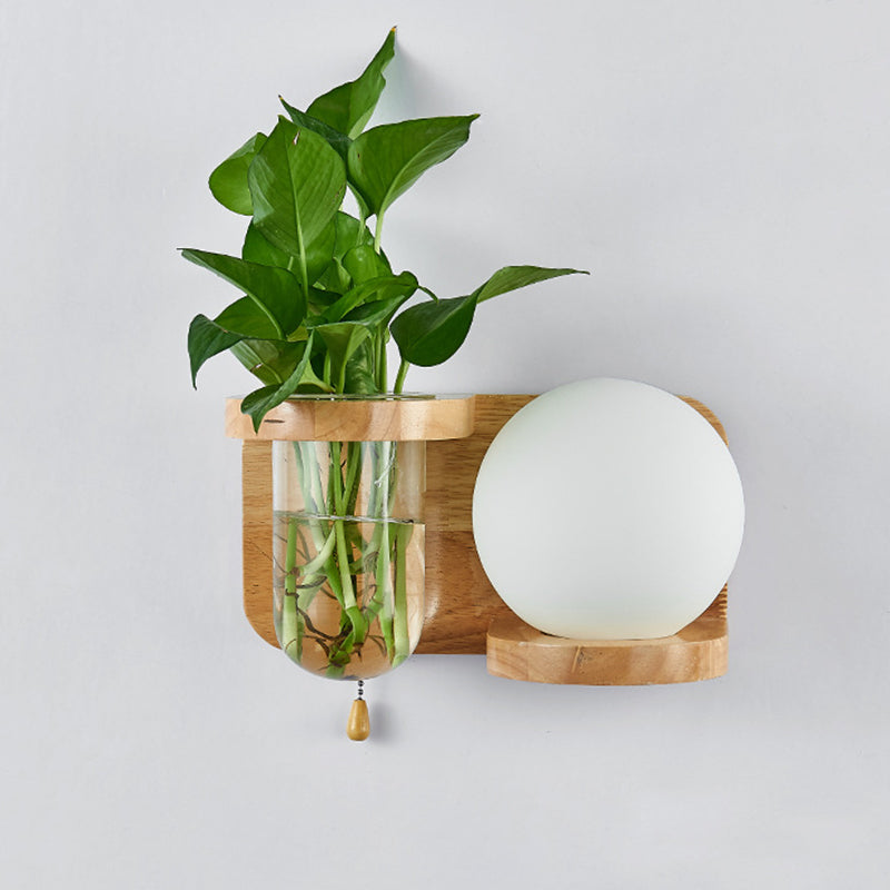 Moderne minimalistische rechteckige Zylinder Orb Glas Holz 1-Licht Wandleuchte Lampe für Wohnzimmer 