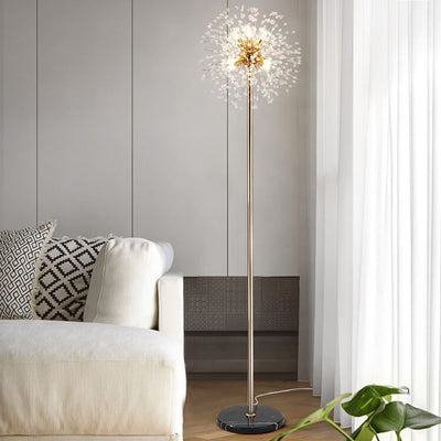 Modern Creative Dandelion Shade Crystal  Aluminum  Marble Base 8/9-Light Standing Floor Lamp